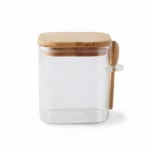 800ml Square Borosilicate Glass Storage Canister – Eco-Friendly Pantry Organizer Jar with Airtight Bamboo Lid and Wooden Spoon (1966-77S)