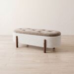 Oval Tufted Storage Ottoman Bench with Tapered Mid-Century Wooden Legs | SKU: 21999336 - Image 3