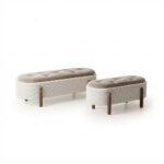 Oval Tufted Storage Ottoman Bench with Tapered Mid-Century Wooden Legs | SKU: 21999336 - Image 2