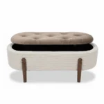 Oval Tufted Storage Ottoman Bench with Tapered Mid-Century Wooden Legs | SKU: 21999336