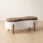 Curved Tufted Storage Ottoman Bench with Turned Wooden Legs | SKU: 21999335-1 - Image 3