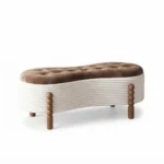 Curved Tufted Storage Ottoman Bench with Turned Wooden Legs | SKU: 21999335-1