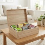 Rustic 6-Compartment Wooden Tea Box – Natural Decorative Tea Bag Storage Chest (Model JN17-18) - Image 2