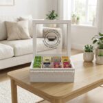 Chic White 4-Compartment Wooden Tea Box – Square Glass Window View Organizer Chest (Model JN3-4) - Image 2
