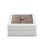 Chic White 4-Compartment Wooden Tea Box – Square Glass Window View Organizer Chest (Model JN3-4)