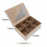 Geometric 6-Compartment Wooden Tea Box – Natural Storage Chest with Accent Mesh Triangle Lid (Model 7631-6) - Image 3