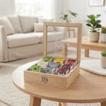 Premium 9-Compartment Wooden Tea Box Organizer – Clear Glass View Lid Coffee & Herbal Bag Chest (Model 7631-7) - Image 2