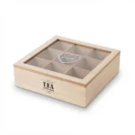 Premium 9-Compartment Wooden Tea Box Organizer – Clear Glass View Lid Coffee & Herbal Bag Chest (Model 7631-7)