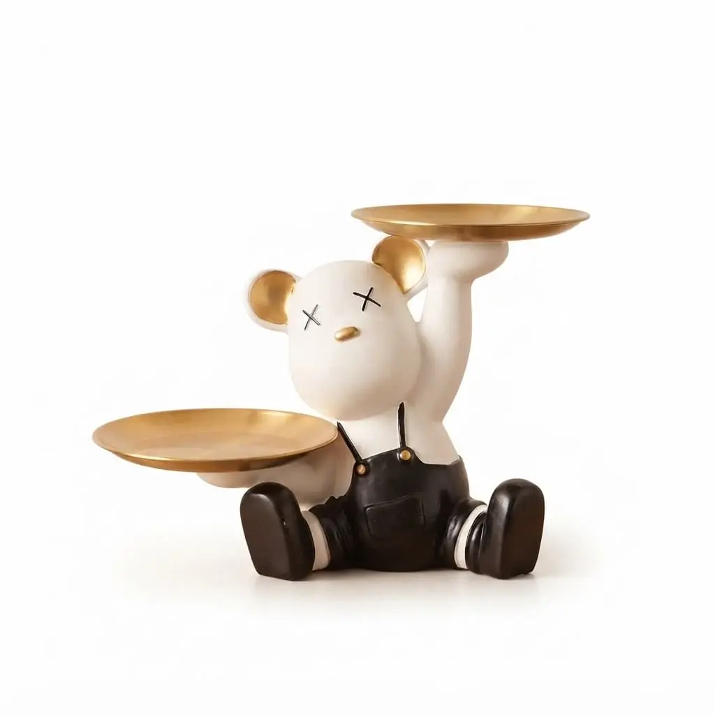 Teddy-Bear-Status-Holding-Two-Trays-232711cm_Home-Deco_14949_3.webp Seated Bear Art Figurine with Dual Metal Trays (23x27cm) | SKU: XY27 - Image 1