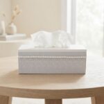 Minimalist White Faux Leather Tissue Box Cover – Rectangular PU Leather Dispenser & Slipcover Case (Model JN8-9) - Image 2