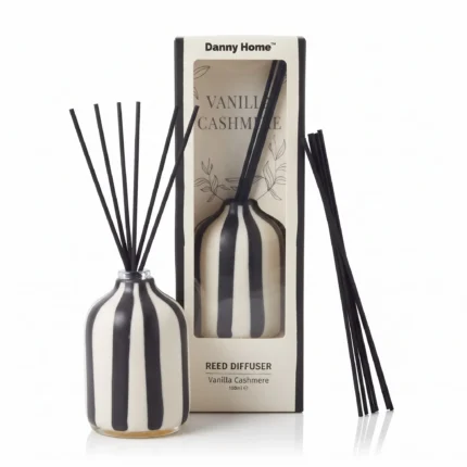 Vanilla Cashmere Luxury Home Fragrance Reed Diffuser Set with Striped Ceramic Bottle 100ml - AT20-09