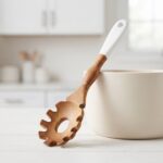 Premium 30.6cm Natural Beechwood Spaghetti Spoon – Heat-Resistant Non-Stick Pasta Server with White Ceramic Handle Accent (Model DH3677-WHITE) - Image 2