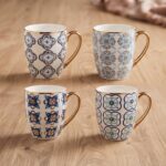 Moorish Tile Blue Geometric Pattern Ceramic Coffee Mug with Radiant Gold Rim Trim and Handle - SDM001-3466G - Image 2