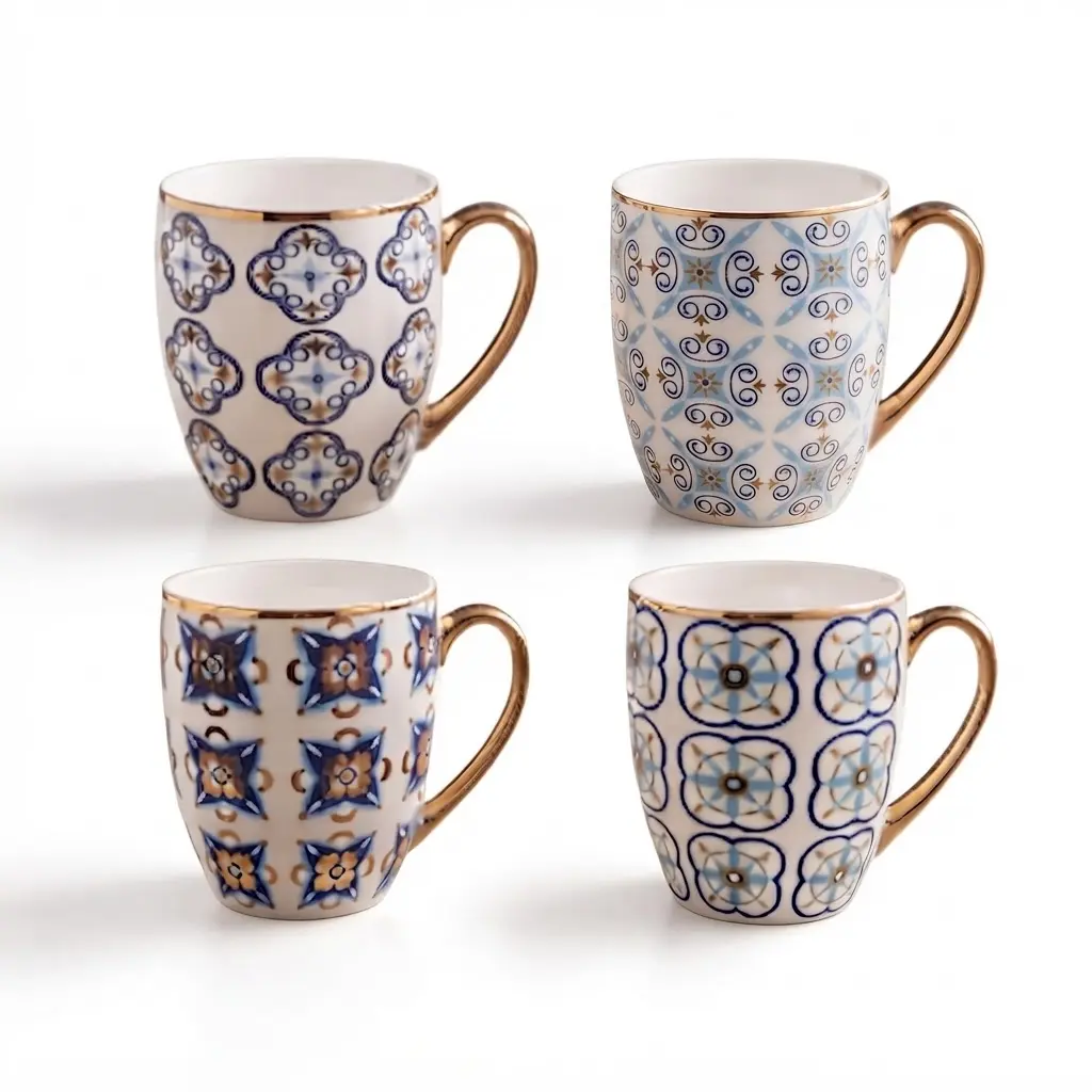 ceramic-cup_Kitchenware_14888_3.webp Moorish Tile Blue Geometric Pattern Ceramic Coffee Mug with Radiant Gold Rim Trim and Handle - SDM001-3466G - Image 1